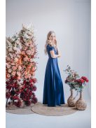 Ramóna - maxi šaty  s mierne nafúknutými rukávmi a nariaseným výstrihom, v modrej scuro farbe