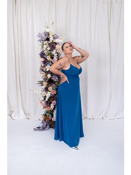 Abigél - mušelínové maxi šaty s preloženým dekoltom, v petrolejovej modrej farbe