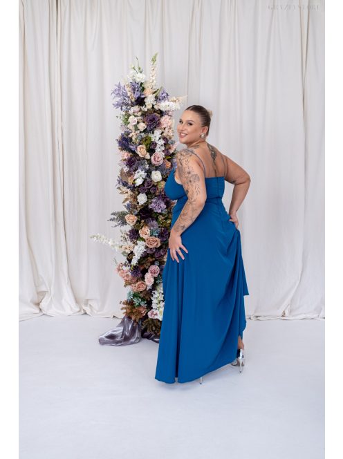 Abigél - mušelínové maxi šaty s preloženým dekoltom, v petrolejovej modrej farbe