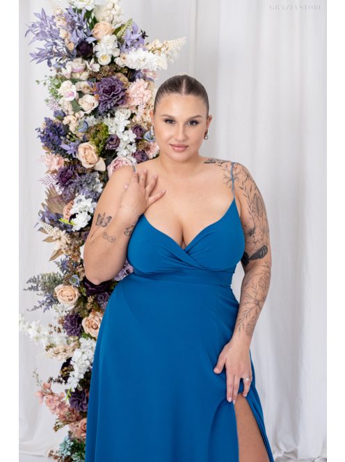 Abigél -  mušelínové maxi šaty s preloženým dekoltom, v petrolejovej modrej farbe