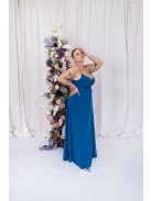 Abigél -  mušelínové maxi šaty s preloženým dekoltom, v petrolejovej modrej farbe