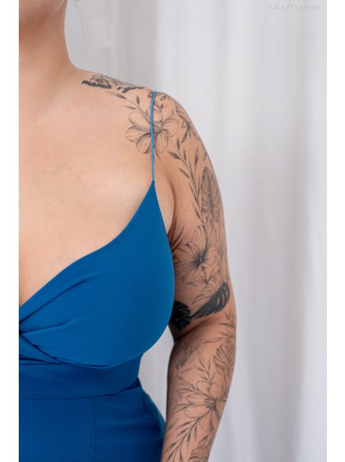 Abigél -  mušelínové maxi šaty s preloženým dekoltom, v petrolejovej modrej farbe