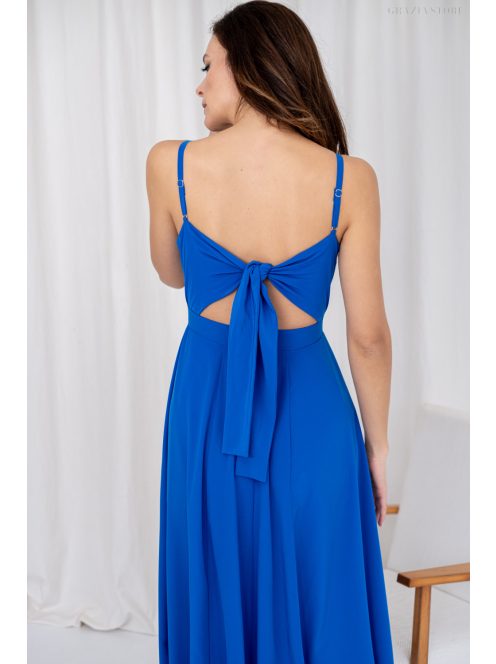 Dália - mušelínové maxi šaty so zaväzovaním na chrbte, v kráľovskej modrej farbe