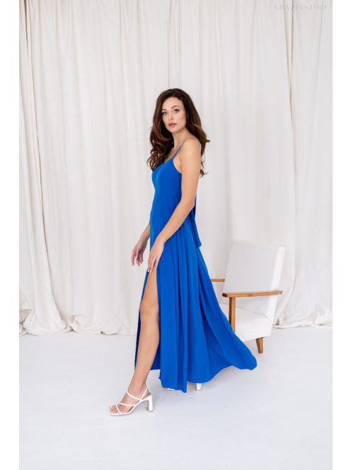 Dália - mušelínové maxi šaty so zaväzovaním na chrbte, v kráľovskej modrej farbe