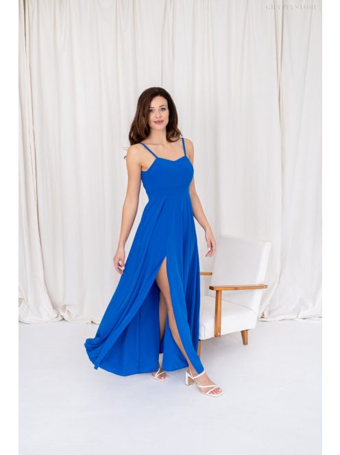 Dália - mušelínové maxi šaty so zaväzovaním na chrbte, v kráľovskej modrej farbe