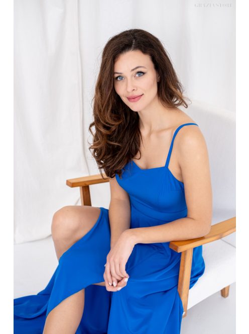 Dália - mušelínové maxi šaty so zaväzovaním na chrbte, v kráľovskej modrej farbe