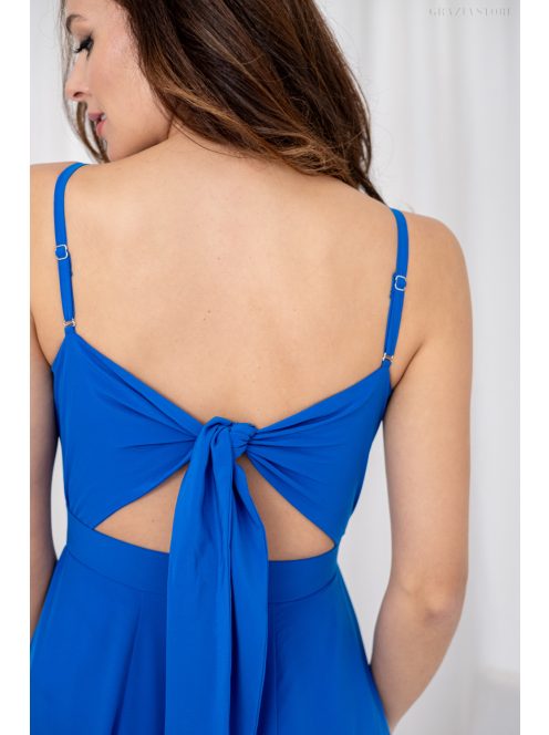 Dália - mušelínové maxi šaty so zaväzovaním na chrbte, v kráľovskej modrej farbe