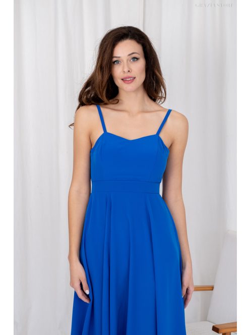 Dália - mušelínové maxi šaty so zaväzovaním na chrbte, v kráľovskej modrej farbe