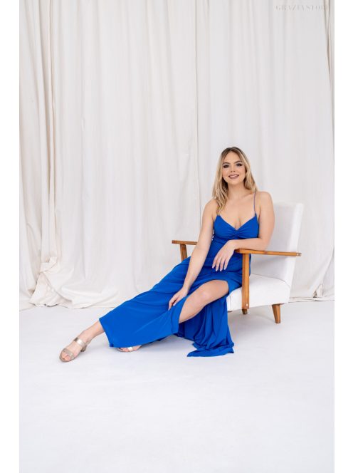 Gitta -  mušelínové maxi šaty so špeciálnym riešením chrbta, v kráľovskej modrej farbe