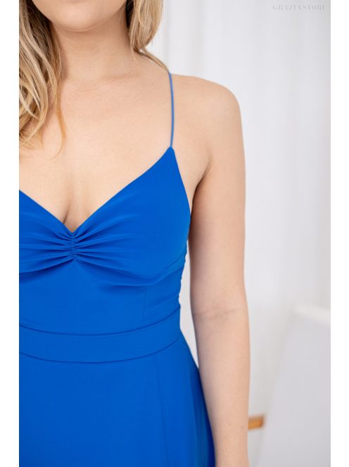 Gitta -  mušelínové maxi šaty so špeciálnym riešením chrbta, v kráľovskej modrej farbe