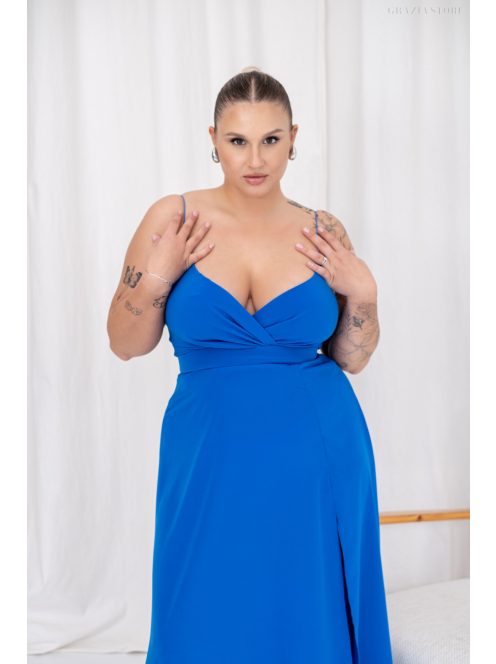 Abigél - mušelínové maxi šaty s preloženým dekoltom, v kráľovskej modrej farbe