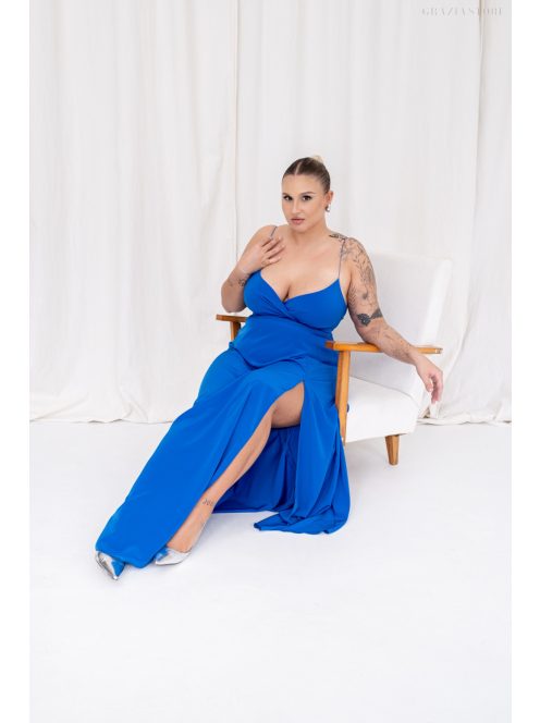 Abigél - mušelínové maxi šaty s preloženým dekoltom, v kráľovskej modrej farbe