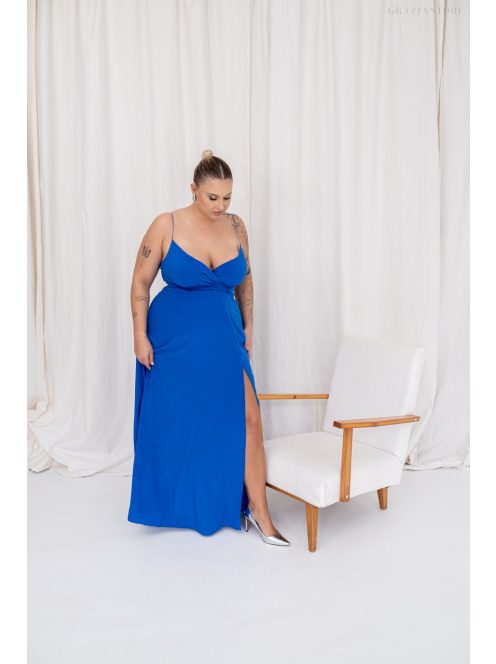 Abigél - mušelínové maxi šaty s preloženým dekoltom, v kráľovskej modrej farbe
