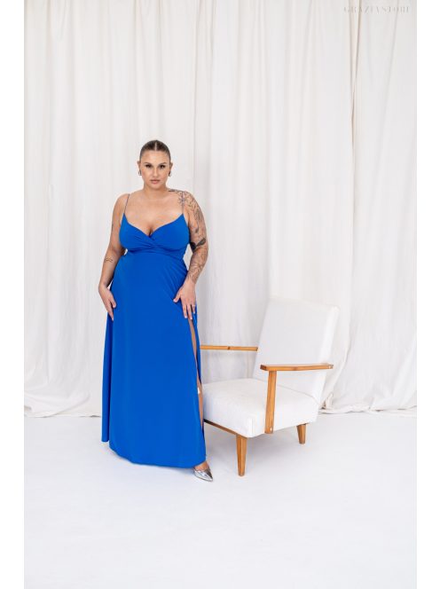 Abigél - mušelínové maxi šaty s preloženým dekoltom, v kráľovskej modrej farbe