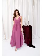 Mira - mušelínové maxi šaty s výstrihom do V a nariasenou gumenou časťou na chrbte,  v rose farbe