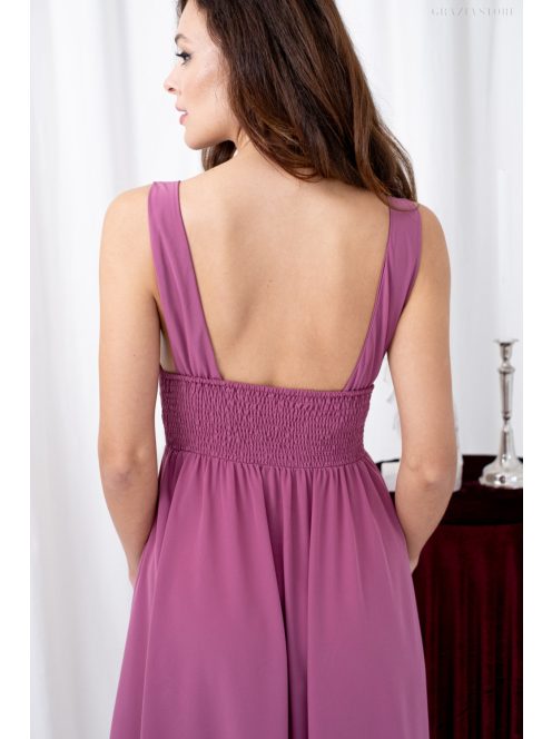 Mira - mušelínové maxi šaty s výstrihom do V a nariasenou gumenou časťou na chrbte,  v rose farbe