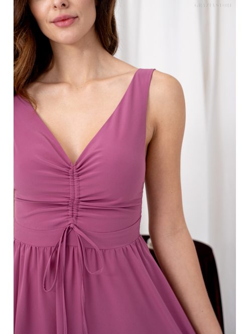 Mira - mušelínové maxi šaty s výstrihom do V a nariasenou gumenou časťou na chrbte,  v rose farbe