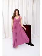 Mira - mušelínové maxi šaty s výstrihom do V a nariasenou gumenou časťou na chrbte,  v rose farbe