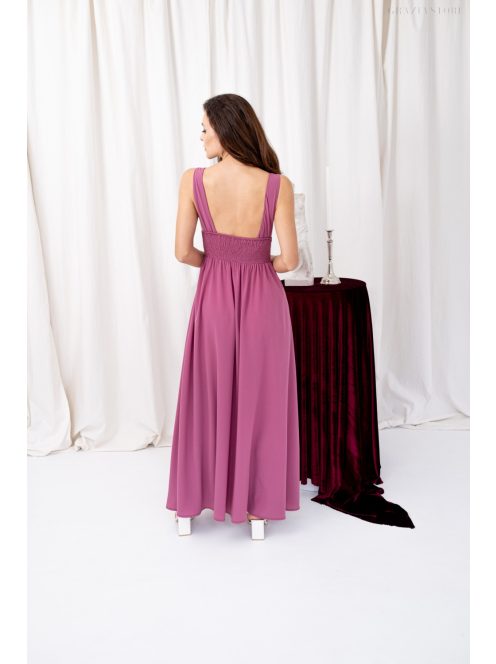 Mira - mušelínové maxi šaty s výstrihom do V a nariasenou gumenou časťou na chrbte,  v rose farbe.