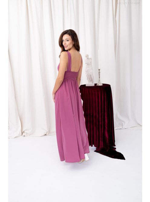 Mira - mušelínové maxi šaty s výstrihom do V a nariasenou gumenou časťou na chrbte,  v rose farbe.