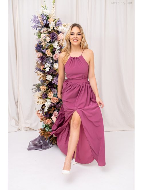 Odett - mušelínové, bezrukávové maxi šaty vpredu-vzadu uzavreté, v rose farbe