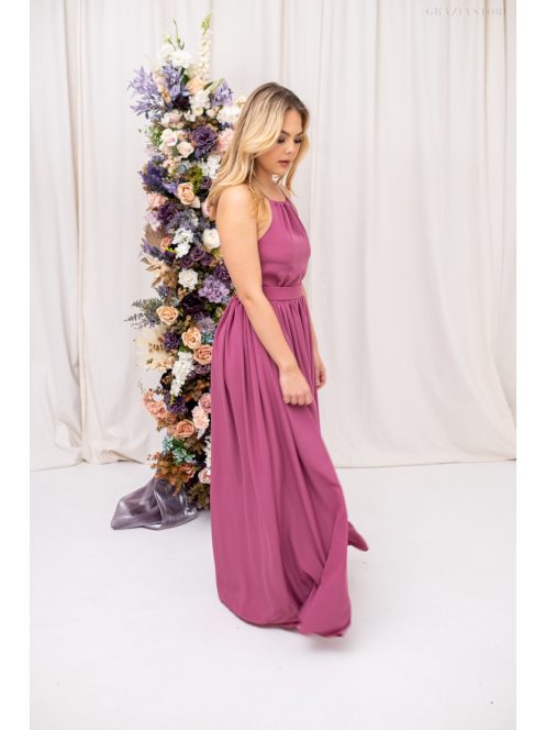 Odett - mušelínové maxi šaty bez rukávov,  s uzavretým vrchným dielom vpredu aj vzadu, v rose farbe