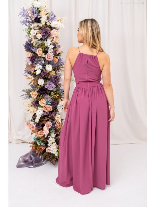 Odett - mušelínové maxi šaty bez rukávov,  s uzavretým vrchným dielom vpredu aj vzadu, v rose farbe