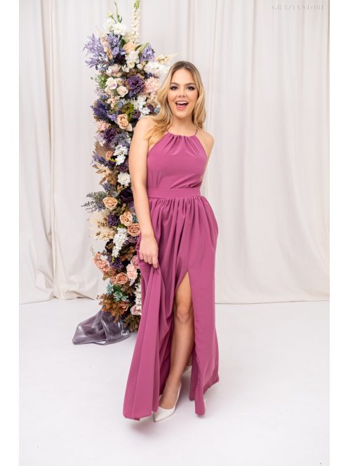 Odett - mušelínové, bezrukávové maxi šaty vpredu-vzadu uzavreté, v rose farbe