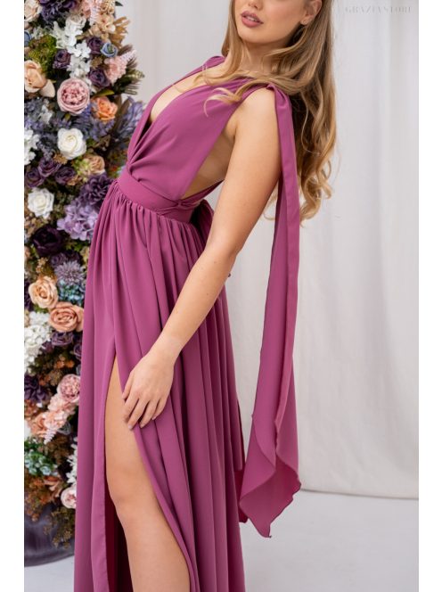 Scarlett - špeciálne, mušelínové maxi šaty s prekríženou látkou na chrbte, v rose farbe