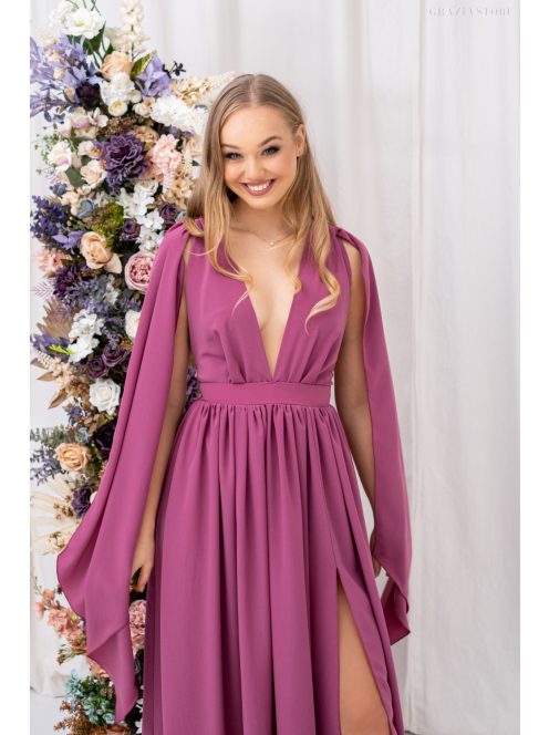 Scarlett - špeciálne, mušelínové maxi šaty s prekríženou látkou na chrbte, v rose farbe