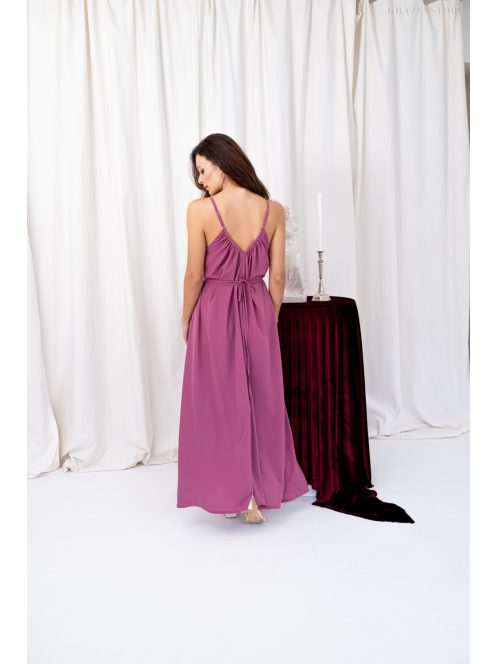 Vanda - mušelínové maxi šaty s nastaviteľnými ramienkami a viazaním v páse,  v rose farbe