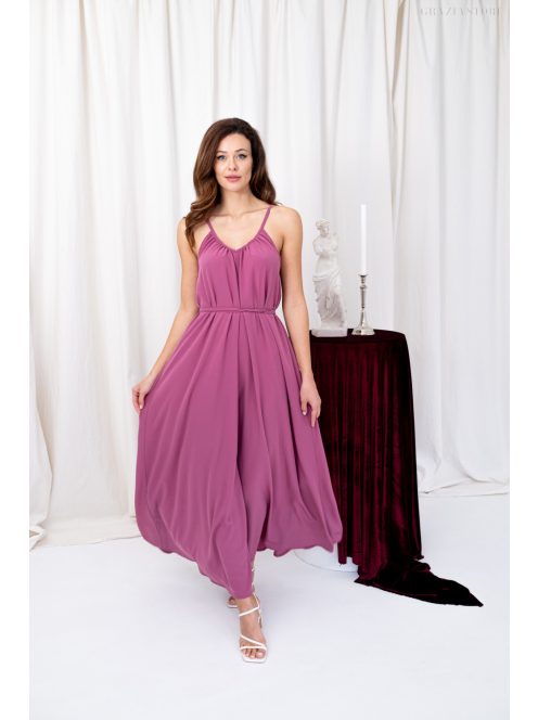 Vanda - mušelínové maxi šaty s nastaviteľnými ramienkami a viazaním v páse,  v rose farbe