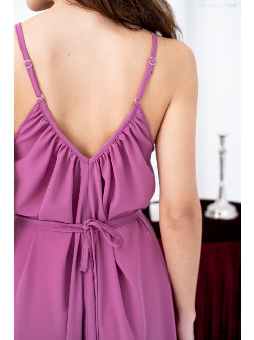 Vanda - mušelínové maxi šaty s nastaviteľnými ramienkami a viazaním v páse,  v rose farbe