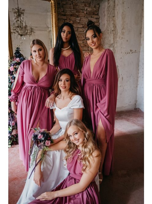 Vanda - mušelínové maxi šaty s nastaviteľnými ramienkami a viazaním v páse,  v rose farbe