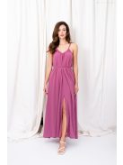 Vanda - mušelínové maxi šaty s nastaviteľnými ramienkami a viazaním v páse,  v rose farbe