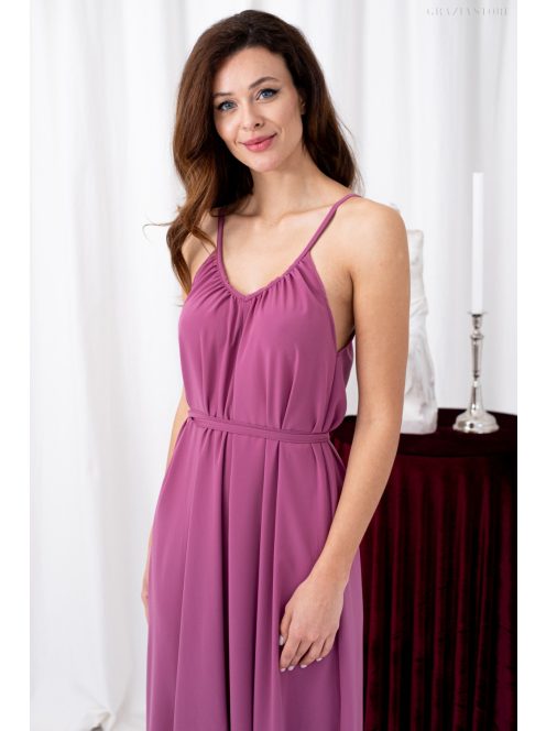 Vanda - mušelínové maxi šaty s nastaviteľnými ramienkami a viazaním v páse,  v rose farbe