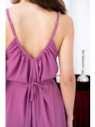 Vanda - mušelínové maxi šaty s nastaviteľnými ramienkami a viazaním v páse,  v rose farbe