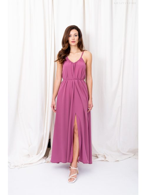 Vanda - mušelínové maxi šaty s nastaviteľnými ramienkami a viazaním v páse,  v rose farbe