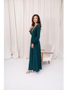 Daisy -  zavinovacie, mušelínové maxi šaty s dlhým rukávom, v tmavozelenej farbe.