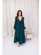 Daisy -  zavinovacie, mušelínové maxi šaty s dlhým rukávom, v tmavozelenej farbe.