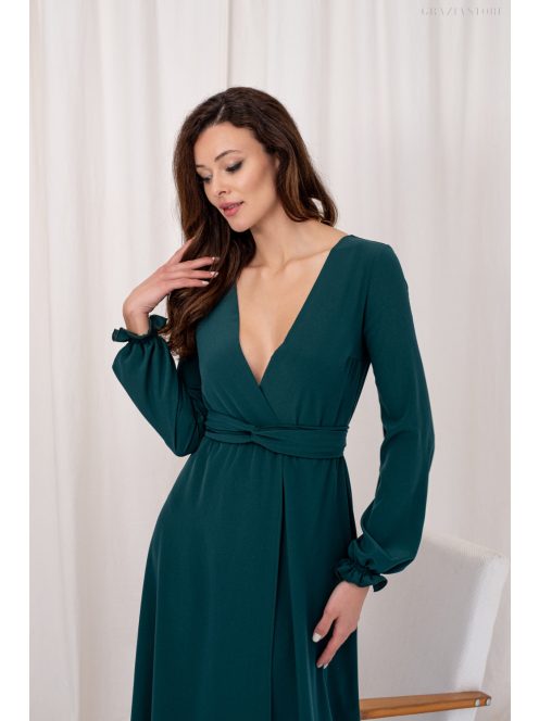 Daisy -  zavinovacie, mušelínové maxi šaty s dlhým rukávom, v tmavozelenej farbe.