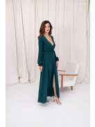 Daisy -  zavinovacie, mušelínové maxi šaty s dlhým rukávom, v tmavozelenej farbe.