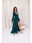 Daisy -  zavinovacie, mušelínové maxi šaty s dlhým rukávom, v tmavozelenej farbe.