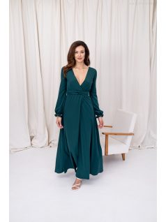   Daisy -  zavinovacie, mušelínové maxi šaty s dlhým rukávom, v tmavozelenej farbe.