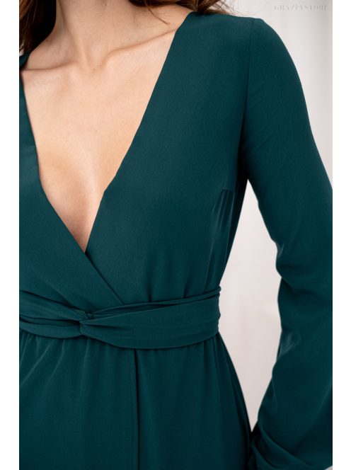 Daisy -  zavinovacie, mušelínové maxi šaty s dlhým rukávom, v tmavozelenej farbe.