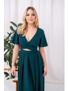 Leila - mušelínové maxi šaty s preloženým topom,  v tmavozelenej farbe