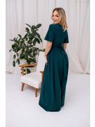 Leila - mušelínové maxi šaty s preloženým topom,  v tmavozelenej farbe