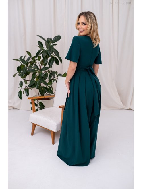 Leila - mušelínové maxi šaty s preloženým topom,  v tmavozelenej farbe
