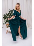 Leila - mušelínové maxi šaty s preloženým topom,  v tmavozelenej farbe