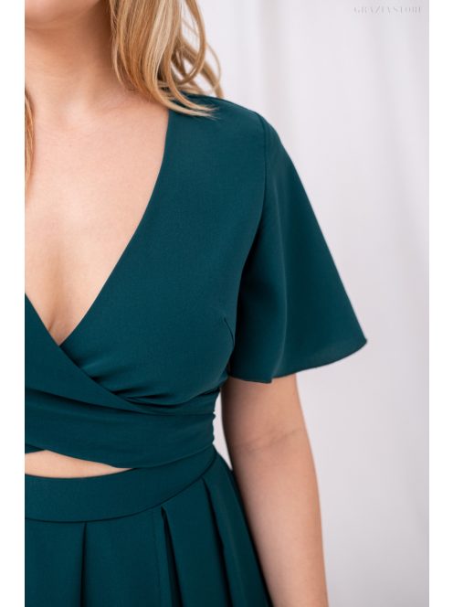 Leila - mušelínové maxi šaty s preloženým topom,  v tmavozelenej farbe